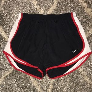 Black white and red nike shorts
